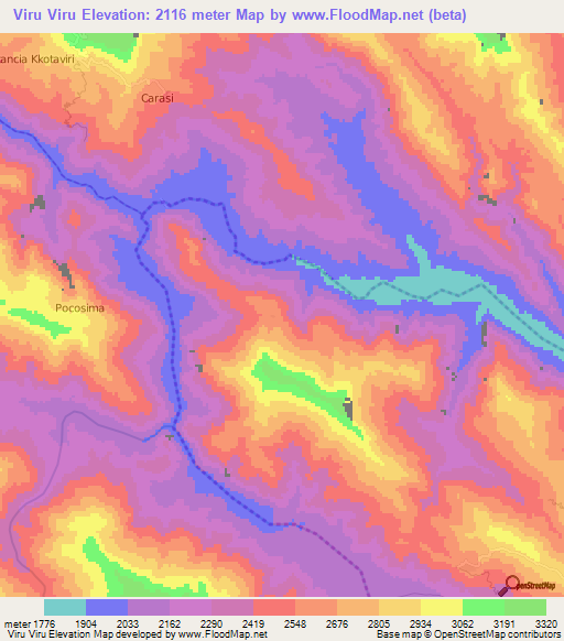 Viru Viru,Bolivia Elevation Map