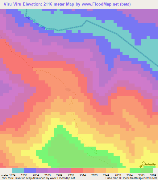 Viru Viru,Bolivia Elevation Map