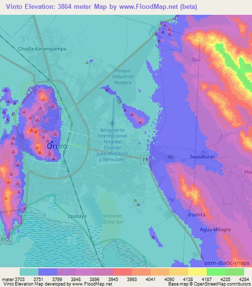 Vinto,Bolivia Elevation Map