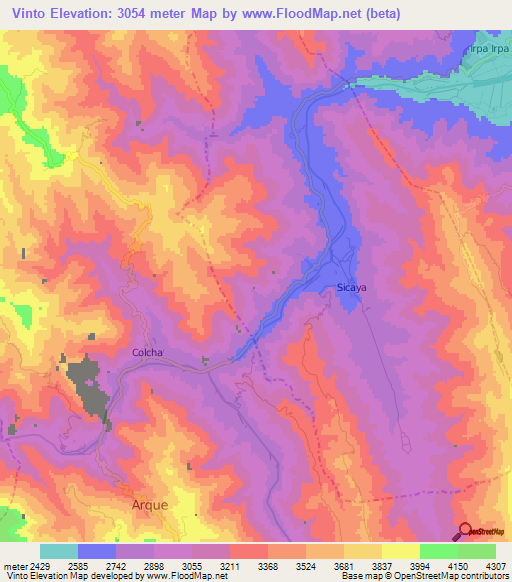 Vinto,Bolivia Elevation Map