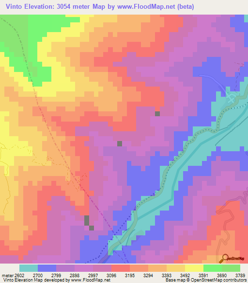 Vinto,Bolivia Elevation Map