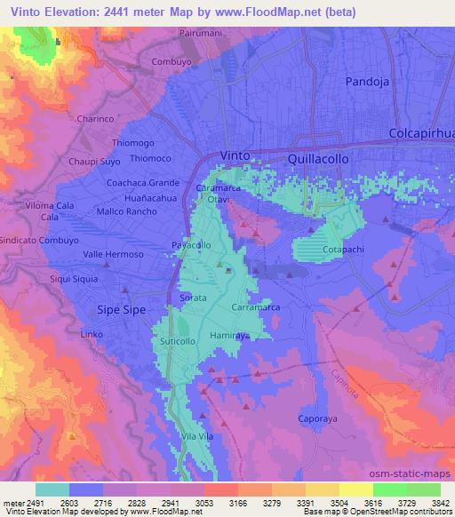 Vinto,Bolivia Elevation Map