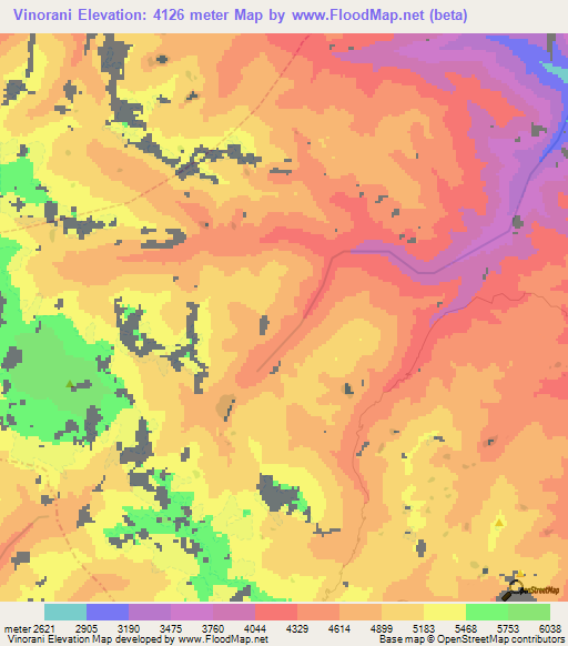 Vinorani,Bolivia Elevation Map