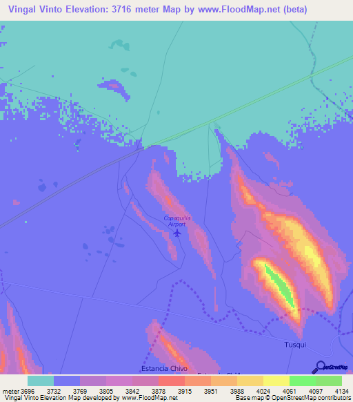 Vingal Vinto,Bolivia Elevation Map