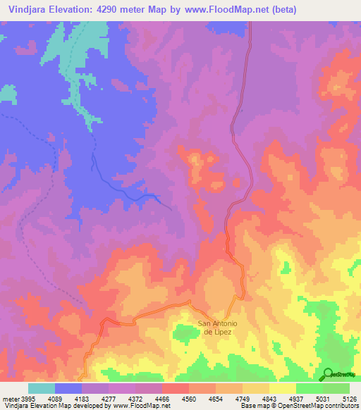 Vindjara,Bolivia Elevation Map