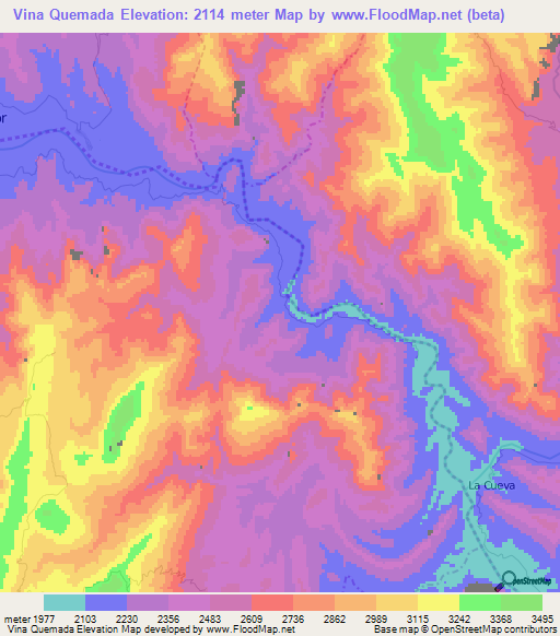 Vina Quemada,Bolivia Elevation Map