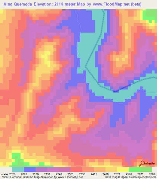 Vina Quemada,Bolivia Elevation Map