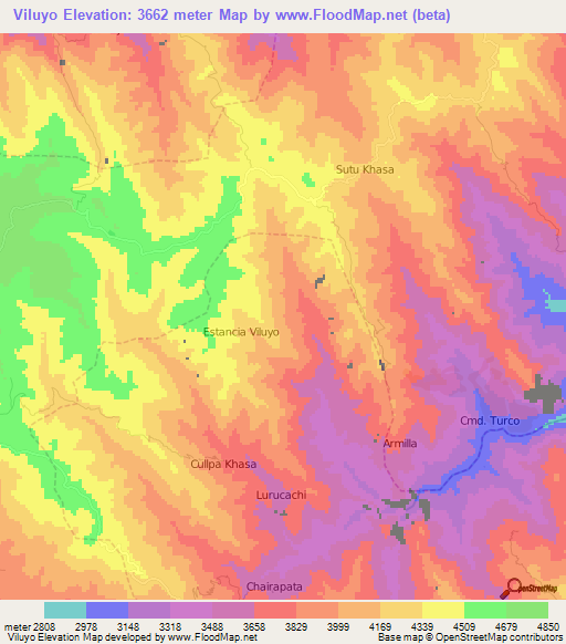 Viluyo,Bolivia Elevation Map