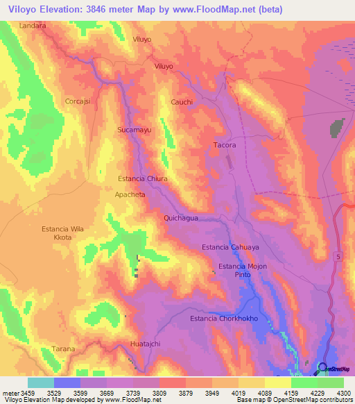 Viloyo,Bolivia Elevation Map