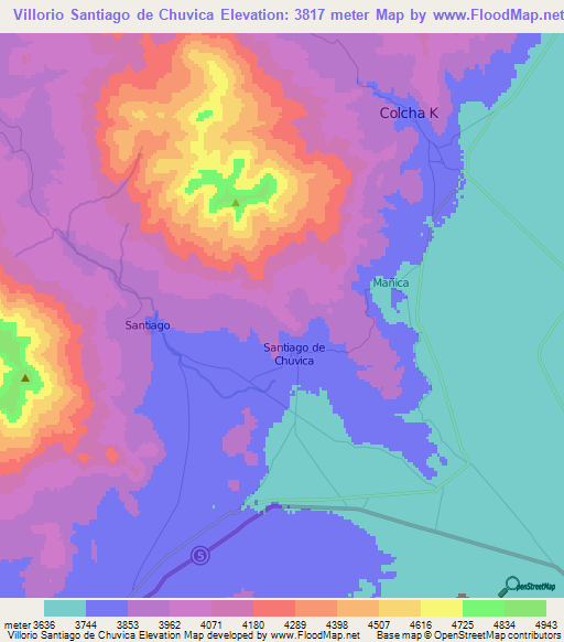 Villorio Santiago de Chuvica,Bolivia Elevation Map