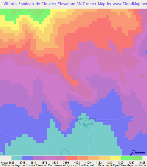Villorio Santiago de Chuvica,Bolivia Elevation Map