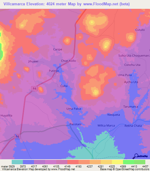 Villcamarca,Bolivia Elevation Map