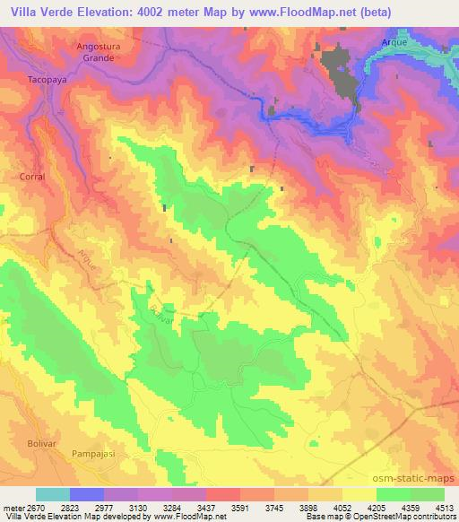 Villa Verde,Bolivia Elevation Map