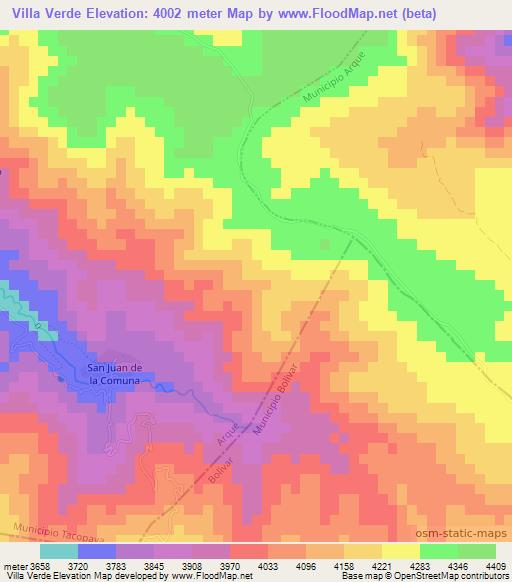 Villa Verde,Bolivia Elevation Map
