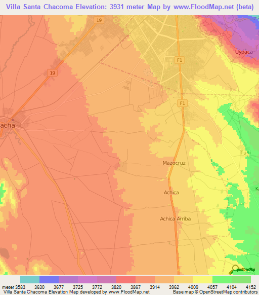 Villa Santa Chacoma,Bolivia Elevation Map