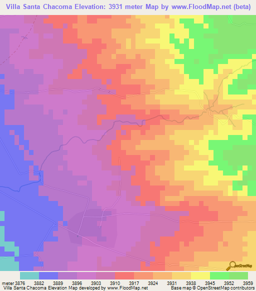 Villa Santa Chacoma,Bolivia Elevation Map