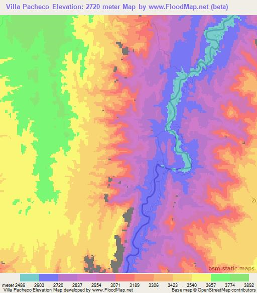Villa Pacheco,Bolivia Elevation Map