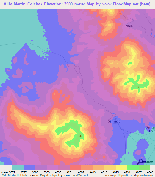 Villa Martin Colchak,Bolivia Elevation Map