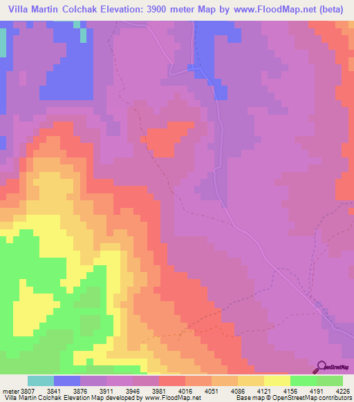 Villa Martin Colchak,Bolivia Elevation Map