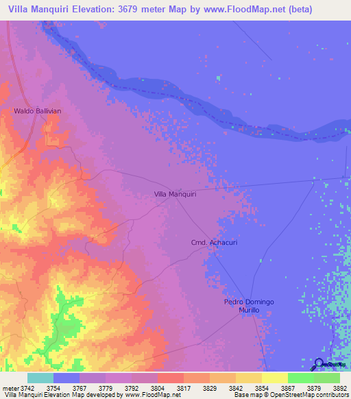 Villa Manquiri,Bolivia Elevation Map