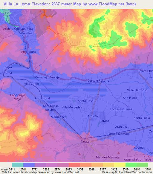 Villa La Loma,Bolivia Elevation Map