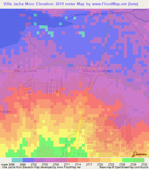 Villa Jacha Moro,Bolivia Elevation Map