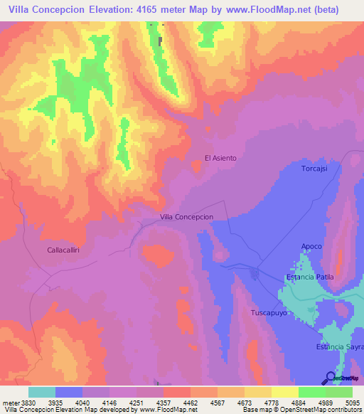 Villa Concepcion,Bolivia Elevation Map