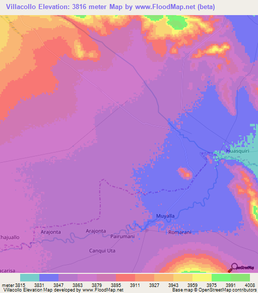 Villacollo,Bolivia Elevation Map