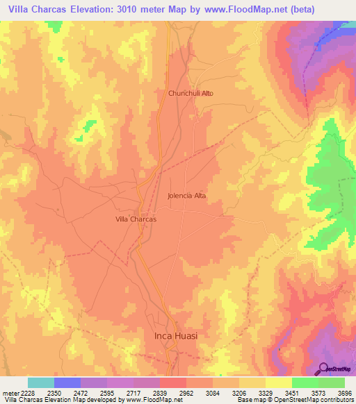 Villa Charcas,Bolivia Elevation Map