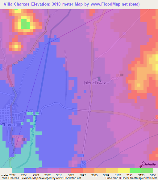 Villa Charcas,Bolivia Elevation Map