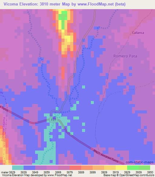 Vicoma,Bolivia Elevation Map