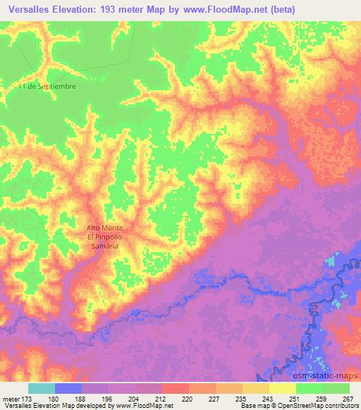 Versalles,Bolivia Elevation Map