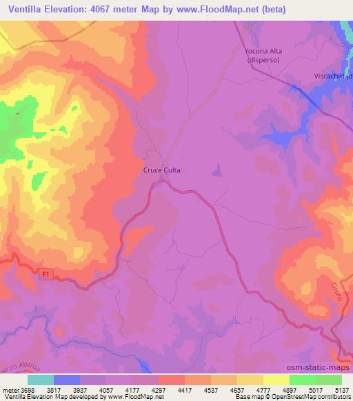Ventilla,Bolivia Elevation Map