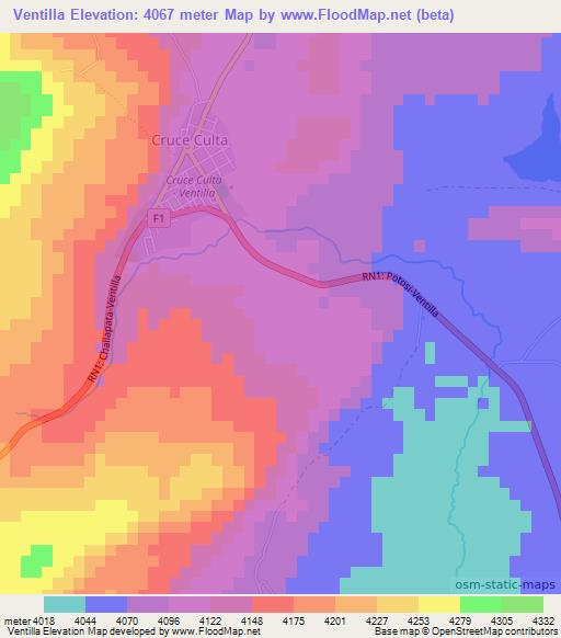 Ventilla,Bolivia Elevation Map