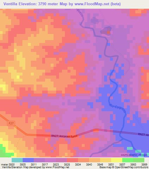 Ventilla,Bolivia Elevation Map