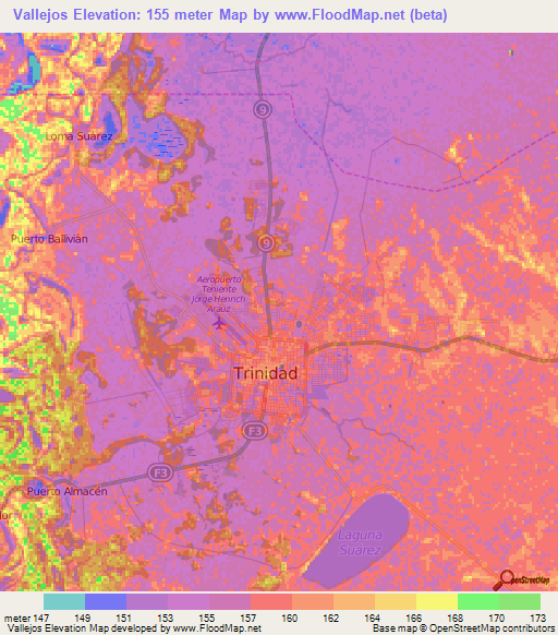 Vallejos,Bolivia Elevation Map