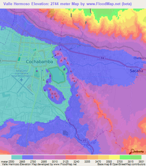 Valle Hermoso,Bolivia Elevation Map