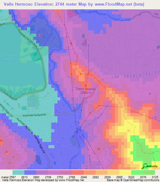 Valle Hermoso,Bolivia Elevation Map