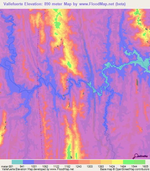 Vallefuerte,Bolivia Elevation Map