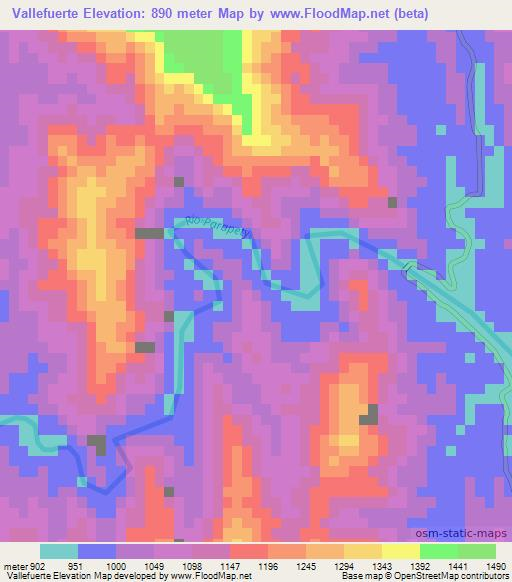 Vallefuerte,Bolivia Elevation Map