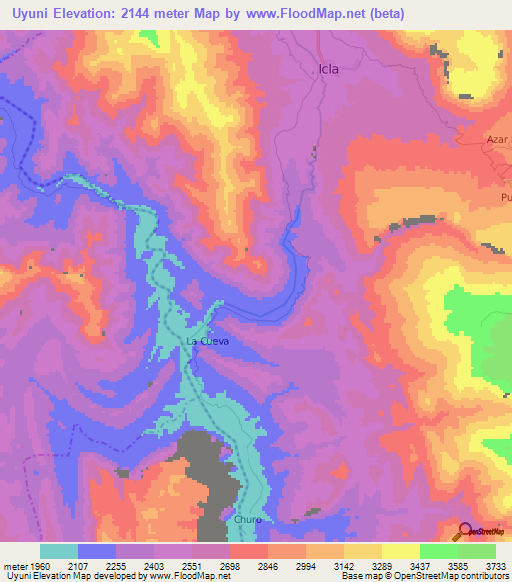 Uyuni,Bolivia Elevation Map