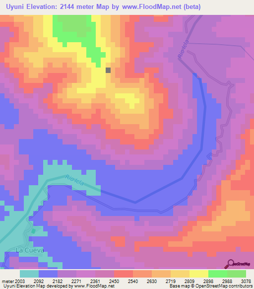 Uyuni,Bolivia Elevation Map
