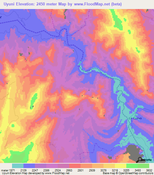 Uyuni,Bolivia Elevation Map