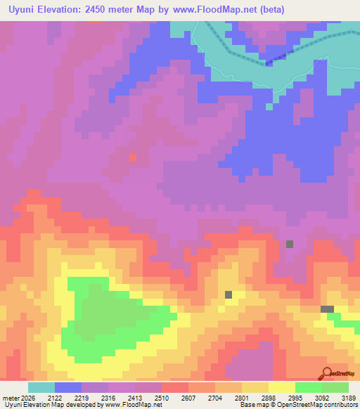 Uyuni,Bolivia Elevation Map