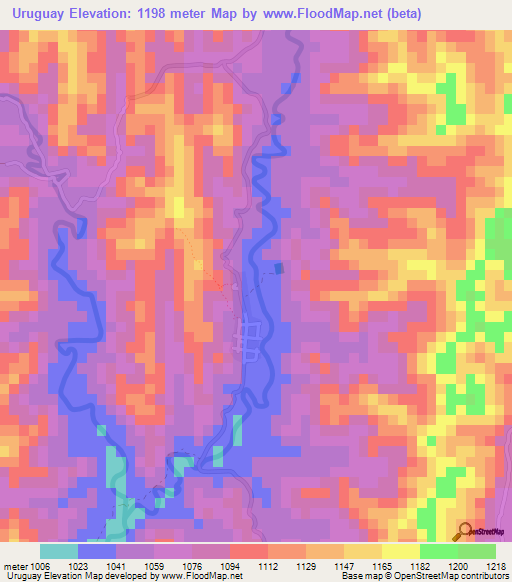 Uruguay,Bolivia Elevation Map