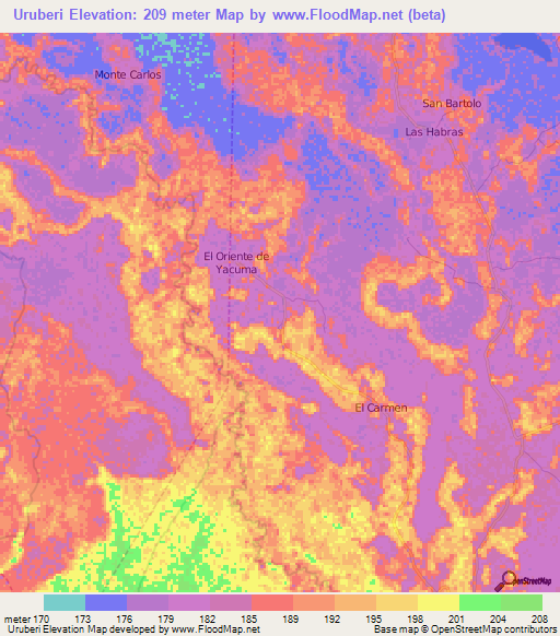 Uruberi,Bolivia Elevation Map