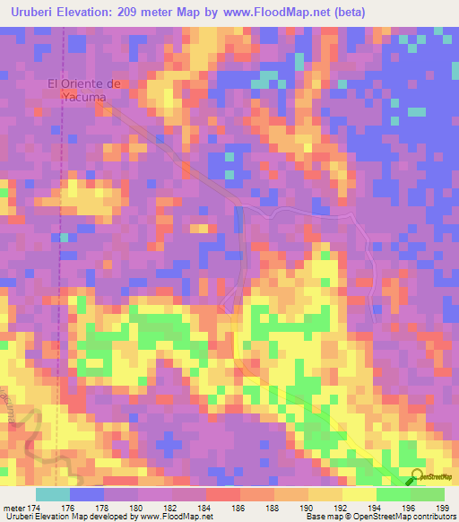 Uruberi,Bolivia Elevation Map