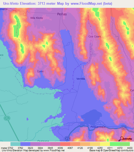 Uro-Vinto,Bolivia Elevation Map