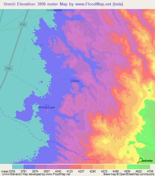Urmiri,Bolivia Elevation Map