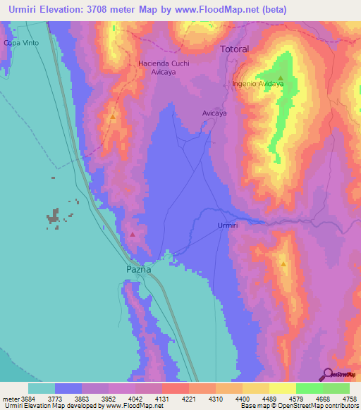 Urmiri,Bolivia Elevation Map
